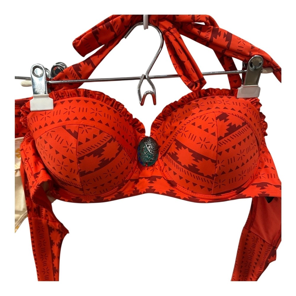 Disney Moana Bikini Womens L Top Orange Tribal Push Up Halter